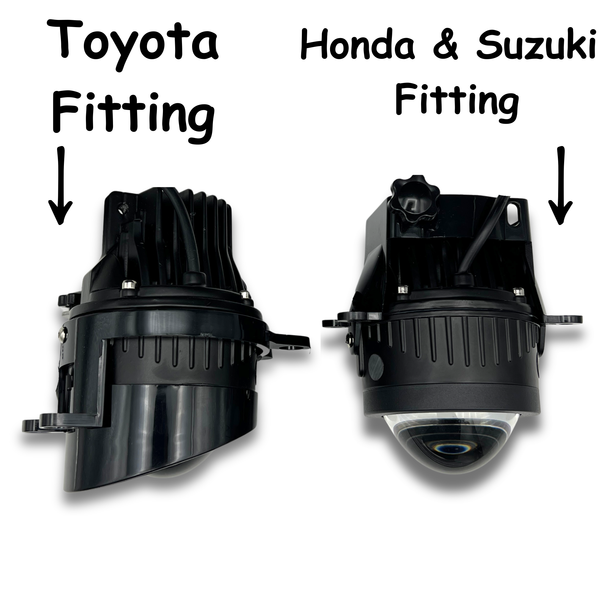LED fog light projector showing bright white beam for clear night driving