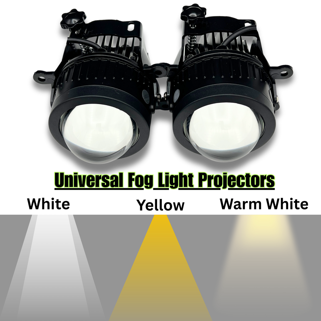 Universal 3-Color LED Fog Light Projectors – White, Yellow & Warm White Modes