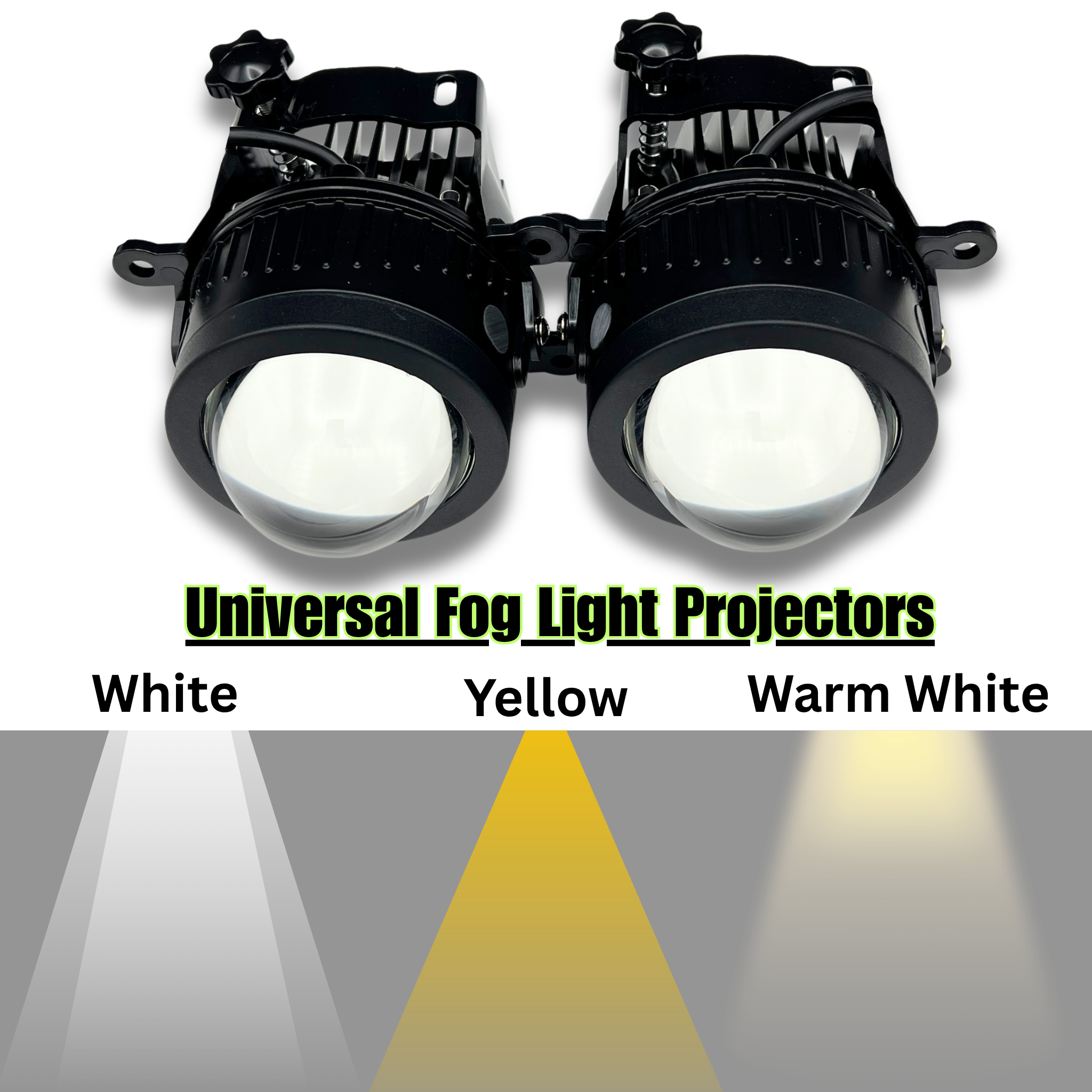 Universal 3-Color LED Fog Light Projectors – White, Yellow & Warm White Modes