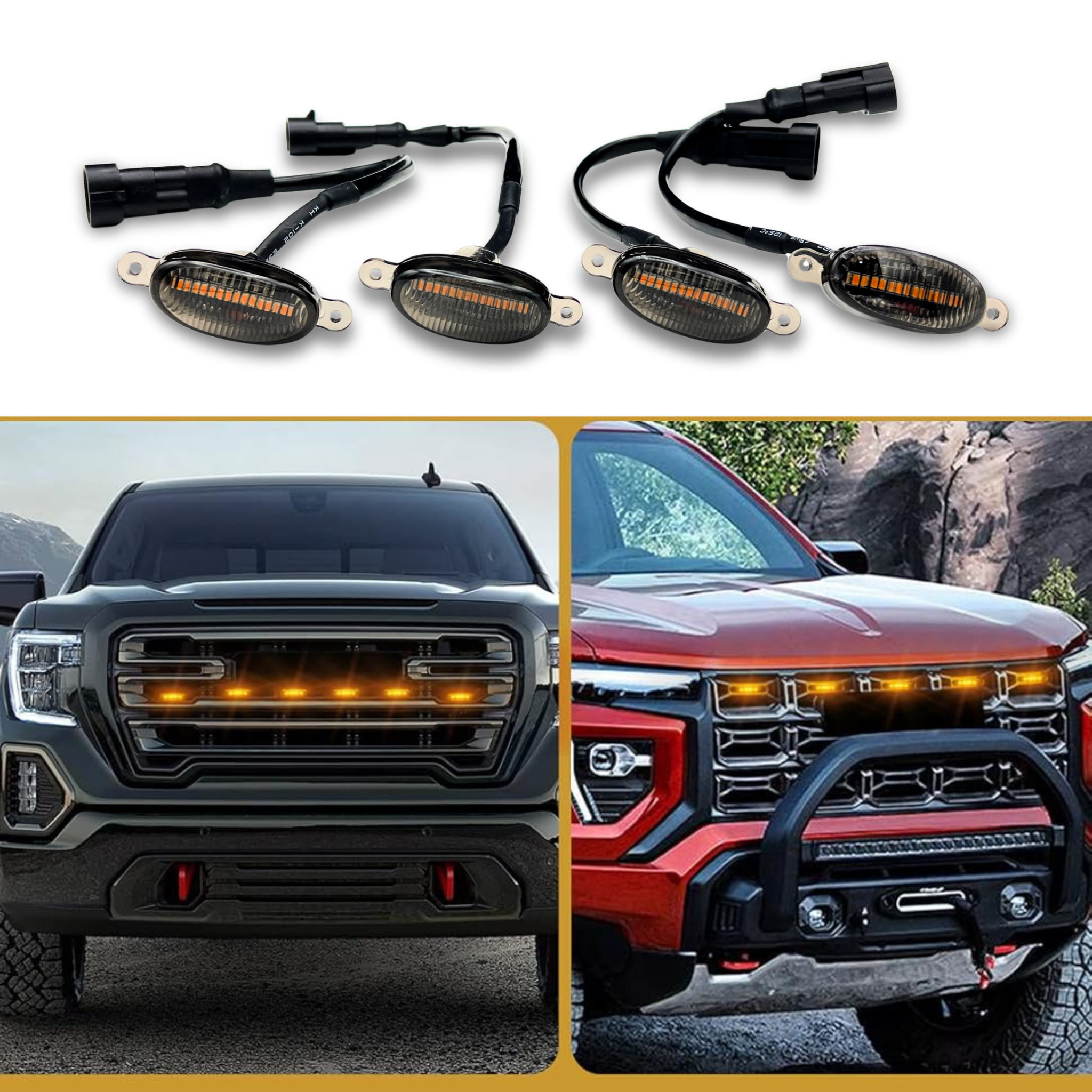 Front view of 4 Piece Universal GMC Style LED Daytime Running Lights for car and truck