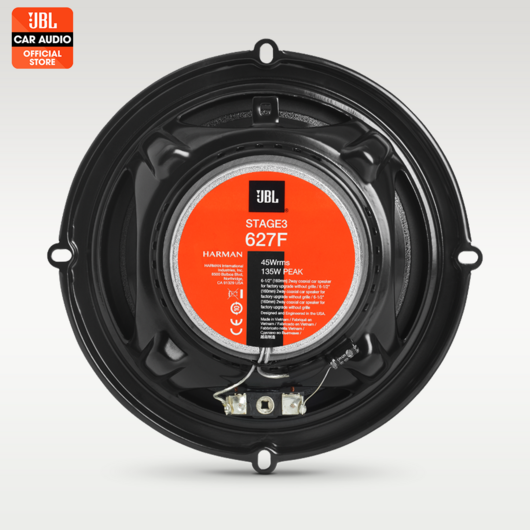 Close-up shot of the patented Plus One polypropylene woofer cone on the JBL Stage3 627F speaker.