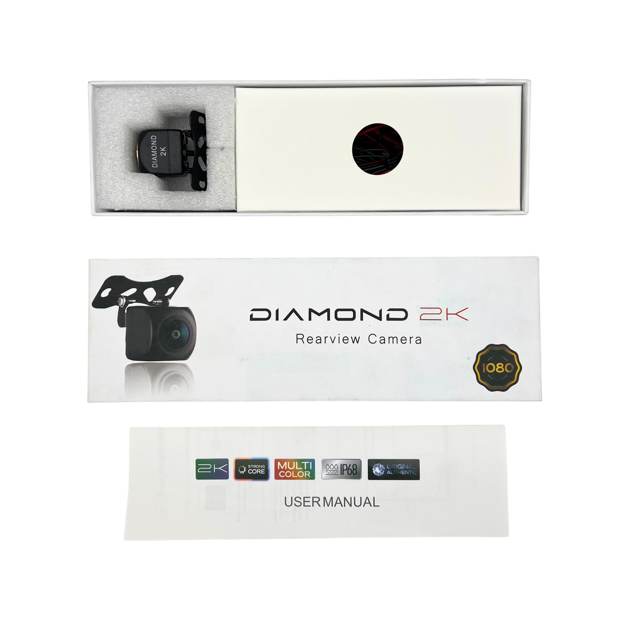 Universal 2K HD car rear view backup camera with night vision and waterproof design